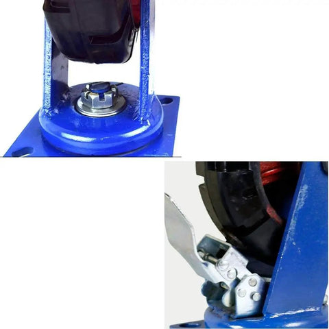 Heavy Duty Swivel Caster Wheels With Rock Solid 2400 Lb Capacity and industrial grade rubber tires close-up of iron hub and locking mechanism.