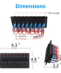 8 Gang Toggle Rocker Switch Panel With Circuit Breaker And Red LED Indicator For 12V And 24V Vehicles Boats RVs Trucks ATVs Yachts And Marine Applications Built Tough Weatherproof Construction With Rubber Seals For Easy Dash Or Console Mounting dimensions diagram