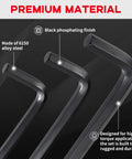 6150 alloy steel hex keys with black finish, part of 30 Piece Hex Key Set With Organizer Case Alloy Steel L Shape Allen Wrenches SAE And Metric Coverage Long And Short Arm Design Black Finish From 0.028 Inch To Three Eighths Inch And 0.7 Mm To 10 Mm Ideal For Bike And Auto Repairs