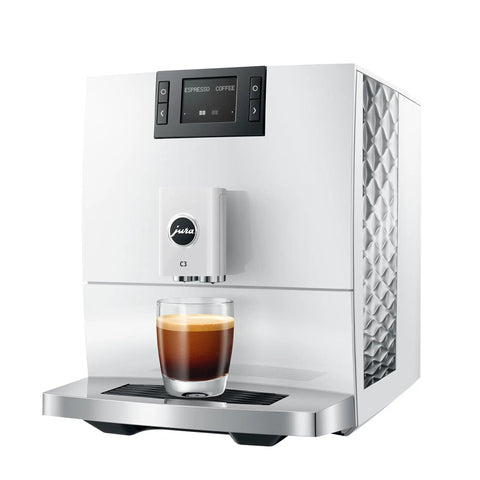 Piano White Super Automatic Coffee Machine With Pro Aroma Grinder And Pulse Extraction Tech For Straight Barista Quality Crema in action.