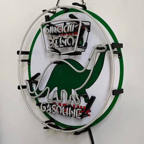Green Real Glass Neon Sign 19x15 For Man Cave And Garage Gasoline Themed Advertising Neon Light On Black Metal Frame Plug In