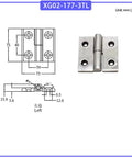 Front and side views of a single 304 stainless steel heavy-duty hinge, model XG02-177-3TL.