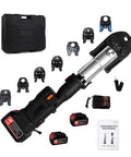 60KN Cordless Electric Pipe Crimper Tool 18V Brushless Hydraulic Press Kit with dies and batteries for plumbing connections.