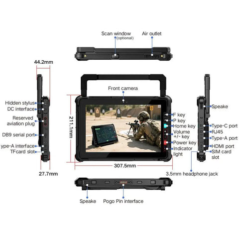 Heavy Duty Windows 11 Rugged Tablet Featuring Knockout Intel Core I5 Speed And Plush 16gb Ram Coupled With Snappy 256gb Drive Built For Tough Job Sites And Outdoor Grind Delivering Rock Solid IP67 Protection angled view showing ports and features.
