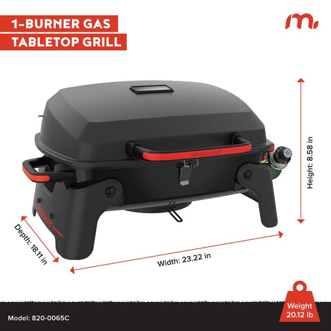 One Burner Portable Gas Grill with Locking Lid, 11,000 BTU Stainless Steel Burner, Foldable Legs, compact for outdoor cooking
