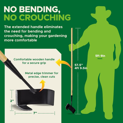 All In One Lawn Edger For Clean Borders And Flower Beds No Fuss Edging Long Handle Manual Tool next to silhouette