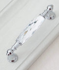 Clear Crystal Glass Cabinet Knobs Pull Handles 3.75 Inch Hole To Hole Silver Chrome Finish 2 Pack on cabinet surface