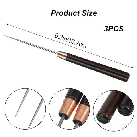 Top Shelf 3 Piece Scratch Awl Tool Set Featuring Sick Ergonomic Wood Grips And Razor Sharp Tips For Leather Crafting Sewing And Fine Woodworking Fixes Kickass Compact Pocket Carry Kit Saves Desk Space showing 6.3 inch awl with details.
