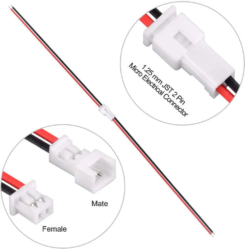 30 Pair Jst 1.25Mm 2 Pin Micro Male Female Connector Plugs With Red Black Wire Harness For Electronics Mods And Quick Fixes Delivering Hassle Free Setup Plus Dead Reliable Connections Daily with connectors shown.