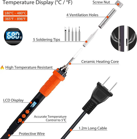 Pro Grade 100W Digital Soldering Iron Kit With Rapid Heat Up To 480 C In Seconds And 350 C Fast Start Adjustable 180 To 480 C