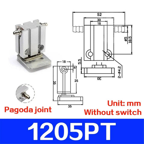 Mechanical Arm Gripper Cylinder With Magnetic Parallel Clamping Clip For 1210, 1205PT, WD, 1815, And 1820 Fittings, side view