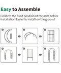 Assembly diagram for Sturdy Black Wrought Iron Pergola Arbor Garden Arch With Ground Spikes 100 Inches High And 45 Inches Wide