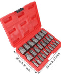 Check Out This Awesome 25-Piece Screw Extractor Set Made From Tough 40Cr Steel Perfect For Yanking Out Stripped Bolts And Broken Studs With Ease Using A Multi-Spline Hex Shank Design To Save Your Time And Money On Any Garage Repair Job You Got. 25-piece 40Cr steel screw extractor set in red case, 15cm x 21cm