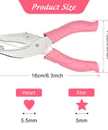 Two Piece Heart and Star Handheld Hole Punch Set Stainless Steel Single Hole Punchers with soft grip handles, size dimensions