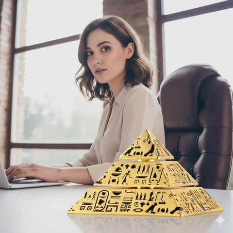 Three Layer Rotating Pyramid Fidget Toy For Stress Relief Desk Meditation Accessory Brass Office Decor on office desk
