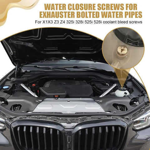 Straight Up Heavy Duty Brass Radiator Coolant Expansion Tank Bleeder Screw And Drain Plug Replacement For Bmw X3 X5 with water closure screw visible.