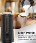 4 In 1 Milk Steamer And Frother For Hot And Cold Foam With Temperature Control And Auto Shut Off, adjustable froth levels, kitchen use
