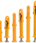 Yellow Plastic Wall Anchor Kit With 304 Stainless Self Tapping Screws And Wall Plugs, 6mm to 10mm anchor sizes variety