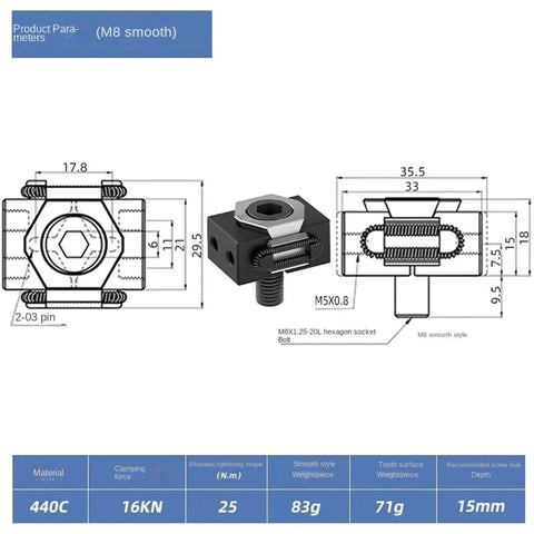 Technical drawing and specifications of Pro Grade Pneumatic Multi Station Milling Vise Fixture With M6 M8 M10 M12 Clamps