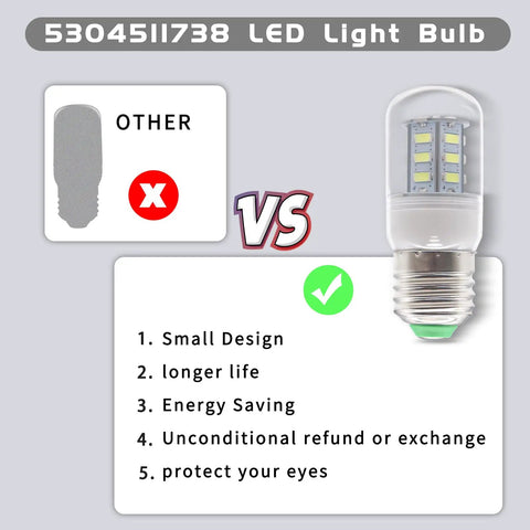Comparison of standard bulb vs. Led Refrigerator Light Bulb 3.5W Wide Voltage 85V-265V Replacement for Frigidaire Kenmore Kei D34L PS12364857