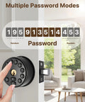 Legit Smart Fingerprint Door Lock With Keypad And Wireless App Control For Next Level Home Safety Holds Two Hundred Personal Codes One Hundred Fingerprints And Backup Keys For Totally Stress Free Daily Use showing keypad options.