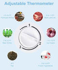Adjustable thermometer dial showing temperature ranges for various foods around a Sleek 3.2 Cu Ft Upright Mini Freezer With Adjustable Removable Shelves And Dope Silver Cabinet.