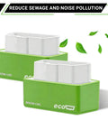Plug And Play OBD2 Gas Saving Tuning Box For Cars Boost Power Up To 35 Percent And Torque 25 Percent While Slashing Gas Costs With Eco Energy Saver Universal Car Accessory in green and white, shown from side angle