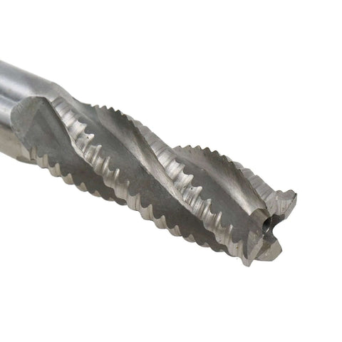 Rannb roughing end mill bit, close-up view, 5/8 in diameter, 4-flute HSS cutter