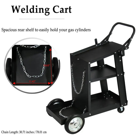 Heavy Duty Welding Cart For MIG And TIG Welders And Plasma Cutters Black Steel Cart Built To Last With 176 LB Weight Capacity