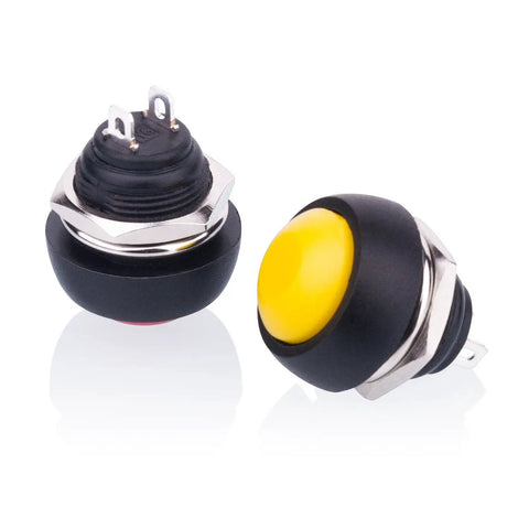12Mm Waterproof Momentary Push Button Switch Kit 15 Pack On Off Button with yellow cap and screw clamp terminals, no solder required