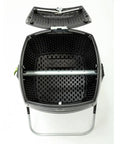 Open 50 Gallon Compost Tumbler In Black No Fuss Easy Spin Barrel with visible perforated interior for aeration and composting.