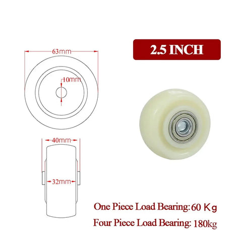 Diagram and photo of 2.5-inch nylon caster wheel, part of 4 Pack Beefy Nylon Caster Wheels For Industrial Use 2 3 4 5 Inch Sliding Swivel