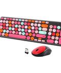 Cool Retro Typewriter Style Keyboard And Mouse Combo With Round Keycaps, 2.4GHz Wireless USB Receiver, Cute Black Colorful Design