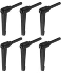 6Pcs Black Aluminum Alloy Quick Release Clamping Lever Handles M6 X 40mm Male Thread Toggle Latches on a white background.