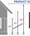 10 Ft In Ground Flag Pole Kit With Five Prongs Base, showing adjustable height from 6 to 10 feet, built for outdoor use