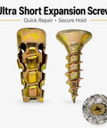 Close-up of 6x14mm Short Expansion Cabinet Hinge Repair Screws and Anchors Kit for Loose Holes and Shallow Holes, DIY Friendly, 50 Pack.