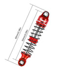 Red 53mm Aluminum Threaded Shock Absorbers Oil Damper For TRX4M TRX4MT RC Crawler with measurements and anodized finish