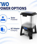 No Sweat Solar Automatic Fish Feeder For Outdoor Pond And Aquarium With Smarter Feeding Schedule Adjustable Timer and Dependable Performance For All Koi And Goldfish with solar panel and AC adapter options.
