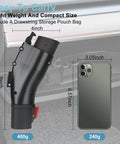 Tesla To J1772 Charging Adapter Connector, Max 60 Amp 250 Volt Electric Vehicle Converter beside an iPhone for size comparison.