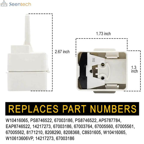 Refrigerator Start Relay And Capacitor Replacement For Whirlpool And Kenmore Fridges Fits W10416065 PS8746522 67003186, dimensions shown