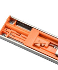 Close-up of Smooth Stainless Steel Heavy Duty Drawer Slides With Soft Close Extending From 10 To 22 Inches, orange mechanism visible.