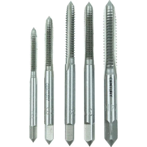 Pro-Grade 12-Piece Machine Screw And Fractional Tap And Die Set with visible 6-32, 8-32, and 10-24 taps in heat-treated steel