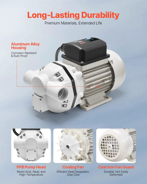 Heavy Duty Def Transfer Pump, Smooth 8 GPM Self Priming Electric Urea Extractor With Copper Motor, No Hassle 26 Ft Lift, aluminum housing.