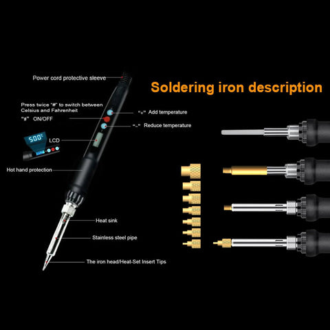 Heat Set Insert Kit With 60W Soldering Iron And 380 Brass Inserts 3D Printing showing soldering iron and brass tips