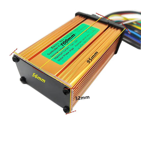Universal BLDC Brushless Controller For Electric Bikes And E Scooters 24V To 60V with dimensions labeled 95mm x 56mm x 32mm