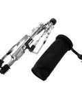 Road Ready Adjustable Snare Drum Stand With Heavy Duty Rubber Feet and Legit Double Braced Tripod with quick pull holder and black pouch.