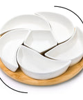 Ceramic Rotating Serving Tray With Six Removable Compartments Lazy Susan Style 11 Inch Divider Set On Bamboo Base