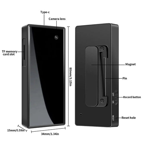 Diagram of Mini Spy Nanny Cam Body Camera 1080P Wearable Badge Style With Magnetic Clip And Brooch Ultra Lightweight Hands Free Security Cam