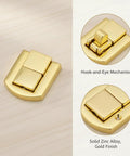 Gold Box Latch Closure For Jewelry Boxes, Craft Chests, And Small Containers, Zinc Alloy Hardware 25x20mm, showing latch design