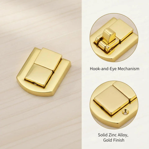Gold Box Latch Closure For Jewelry Boxes, Craft Chests, And Small Containers, Zinc Alloy Hardware 25x20mm, showing latch design